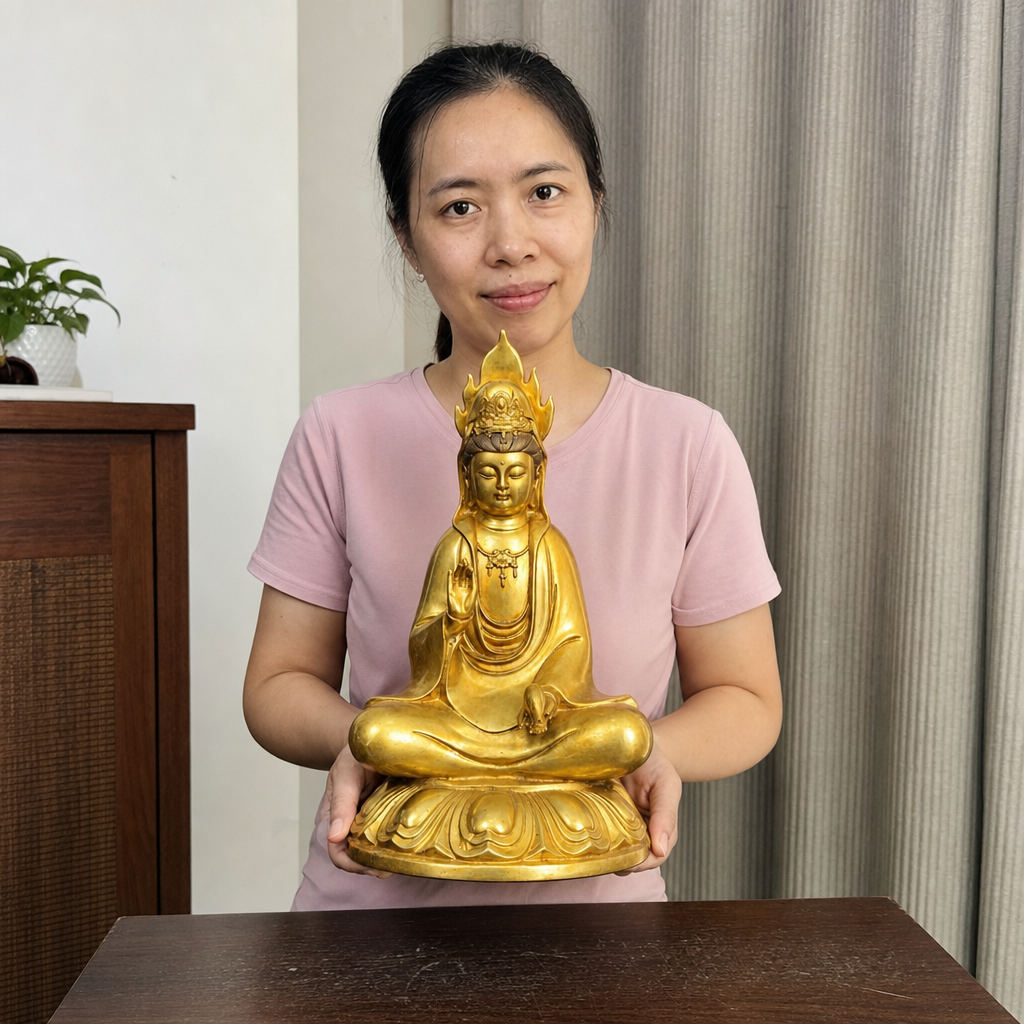 Flame Goddess of Mercy Guanyin Statue – Compassion & Protection 33 cm lifestyle image in a Chinese home