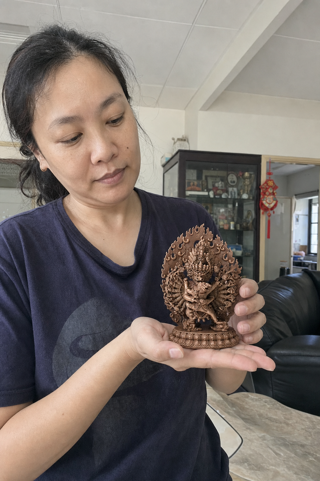 Yamantaka Vajrabhairava Red Copper Statue – Wrathful Protection 11 cm lifestyle image in a Chinese home