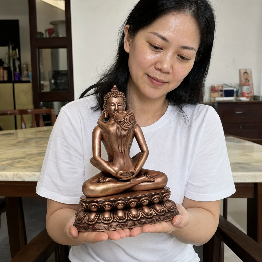 Samantabhadra Yab-Yum Copper Statue – Wisdom & Favourable Conditions 23 cm lifestyle image in a Chinese home