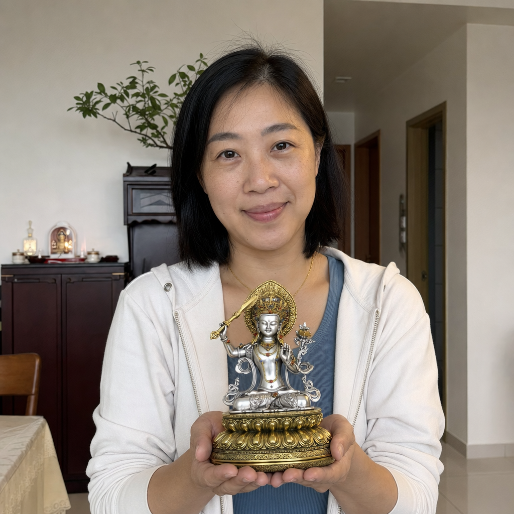 Tibetan Manjushri wisdom sword statue in a Chinese home 15 cm