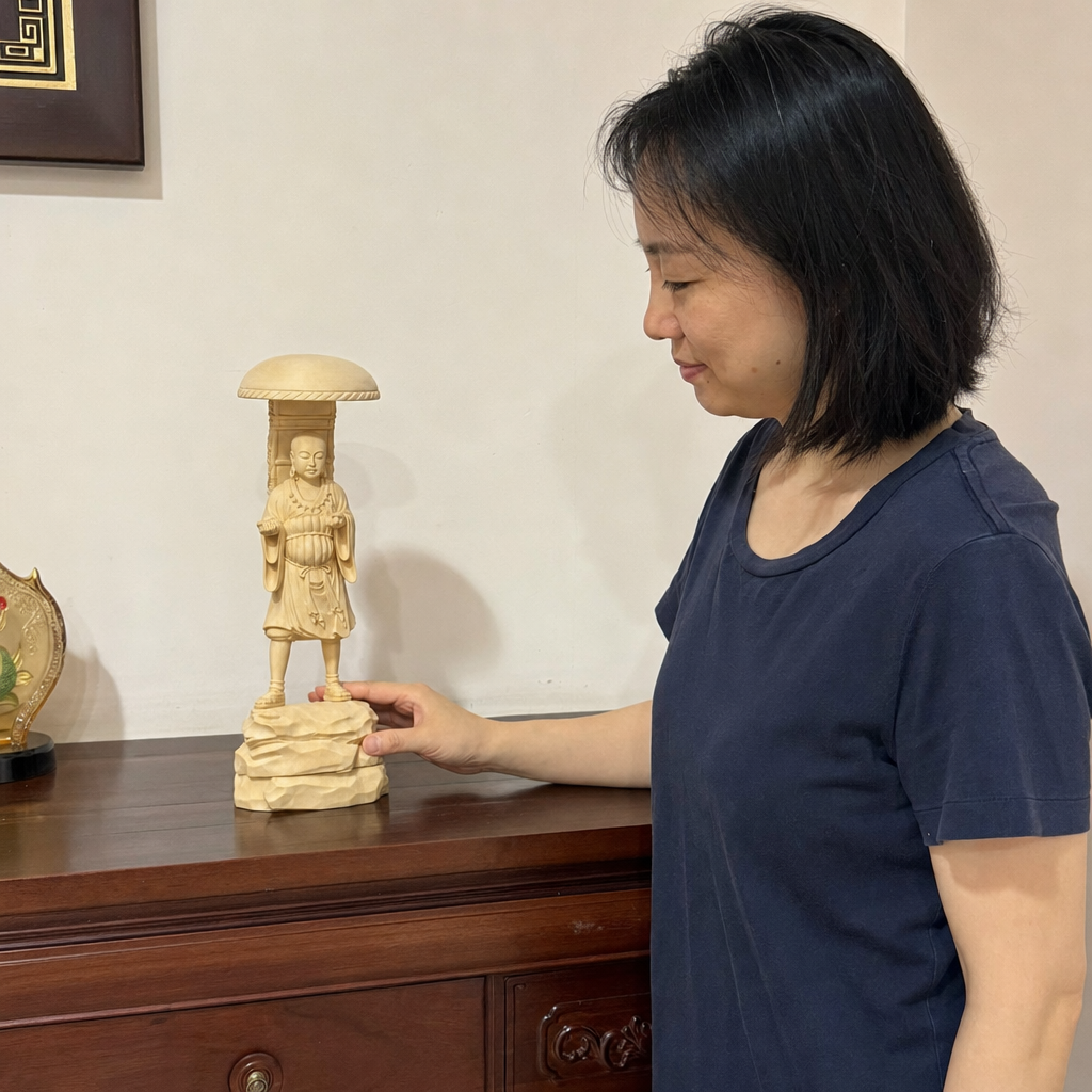 华人家庭中的30厘米手雕玄奘唐三藏僧侣雕像