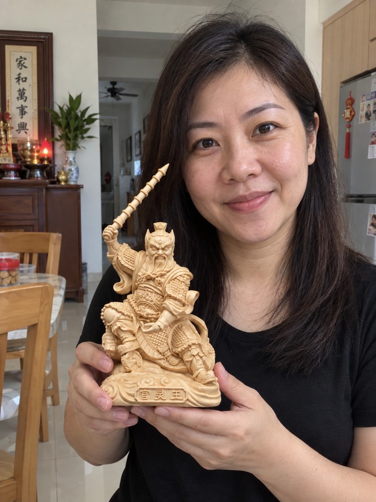 Wang Lingguan 王灵官 wood guardian statue in a home