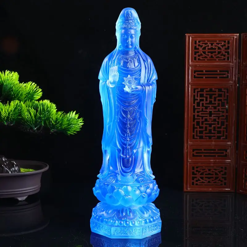 front-or-01 Guanyin (观音菩萨) Blue Resin Statue – Compassion, Protection & Peace · 29 cm - Image 1